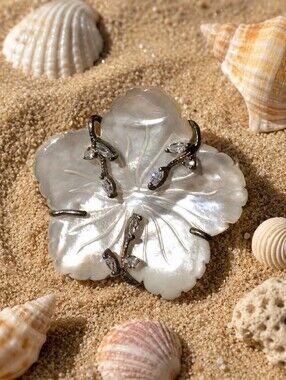 Vintage Mother-of-Pearl Floral Brooch with Silver Accents